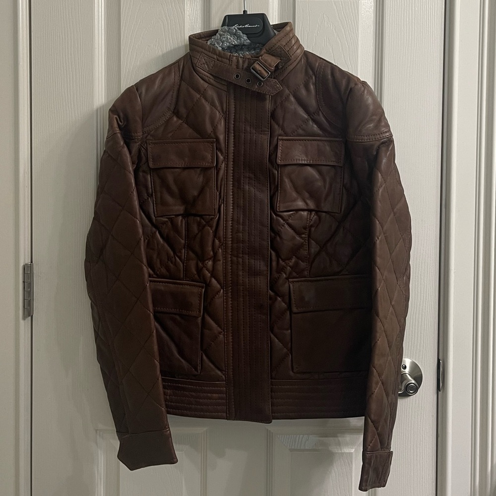 Vintage Eddie Bauer Dark Brown Quilted Lamb Leather and Goose Down Jacket